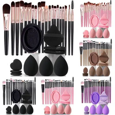 30-Piece Makeup Brush Set Complete Starter Kit Portable Travel Cosmetic Makeup Set with Powder Puff