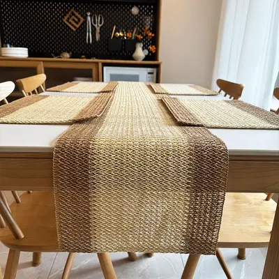Jute Table Runner, Mixed Colour Woven Retro Table Cover, Decorative Long Towel with Tassel - 3