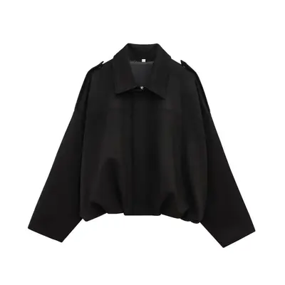 Women's Pilot Jacket with Bat Sleeves and Suede-Look Texture - 7