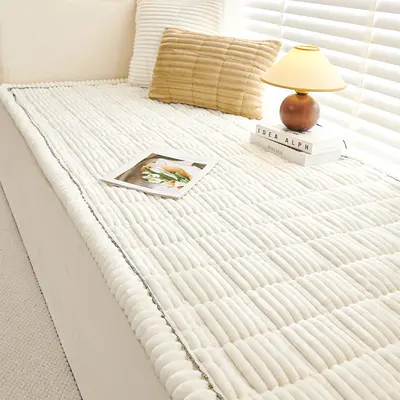 Cream Corduroy Bay Window Seat Cushion, Thickened Winter Balcony Pad - 7