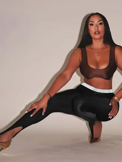 Yüksek Elastikiyetli Örme Yoga Taytı, Parlak İpek Görünüm, İnce Dış Tayt - 9