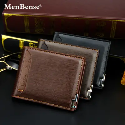 MenBense Men's Short Wallet with Iron Edge Card Holder