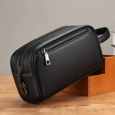 Men's Clutch Bag with Combination Lock, Large Capacity, Soft Leather - 5
