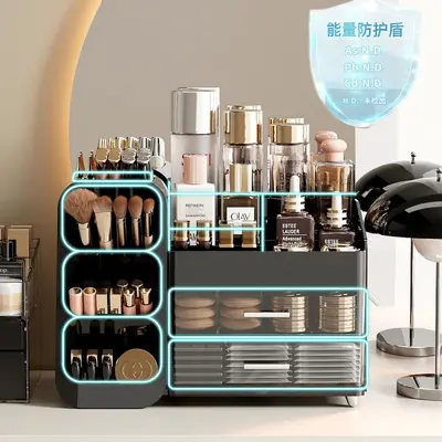 Desktop cosmetics organizer box, multi-layer, vanity makeup station - 4