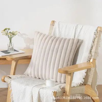 Rabbit Hair Pillow Cover Striped Plush Nordic Style Sofa Cushion ins Style Home Decor Striped Rabbit Hair Pillow Cover - 10