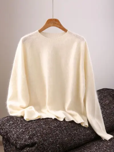 Women's 5% Cashmere Wool Silk Blend Seamless Knit Sweater Autumn - 6
