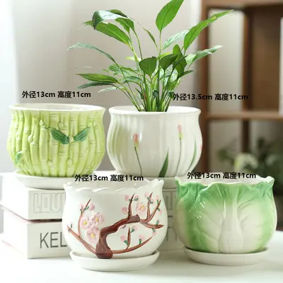 Ceramic Flower Pot, Large and Medium Sizes, White, for Phalaenopsis and Pothos - 11