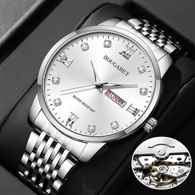 Men's waterproof automatic mechanical watch with calendar, large dial