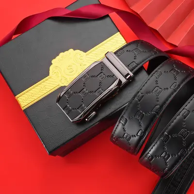 Automatic buckle, genuine leather, business style, original black dress belt, wide belt, Chinese design, waist tightener, cowhide men's belt.