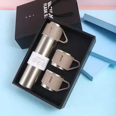 Stainless steel thermos cup, one cup three lids, portable - 9