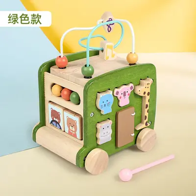 Holz-Sechsseitiges Beschäftigungsbox-Spiel Montessori-Schulbus - 8