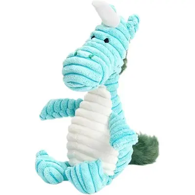Squeaky Corduroy Unicorn Dog Toy with Triceratops Design, Chew Toy for French Bulldogs
