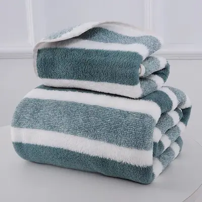 Sınır ötesi yeni mercan kadife havlu banyo havlusu geniş şerit kalınlaştırılmış ev tipi büyük havlu yumuşak ve rahat havlu seti - 9
