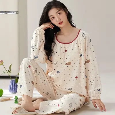 Women's Long Sleeve Two-Piece Pajama Set, Round Neck, Loose Fit - 9
