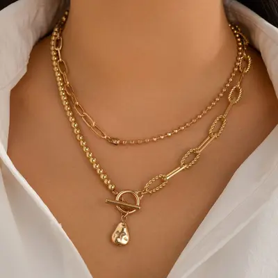 Grenzüberschreitender Schmuck aus Europa und Amerika, modische lange Perlenketten-Stacking-Halskette, Retro-Stil personalisierte Perlenunkraut-Spange Halskette - 9