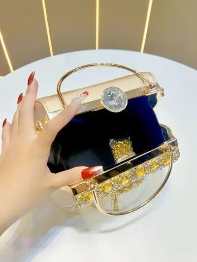 Large Capacity Women's Rhinestone Evening Bag, Single Shoulder Crossbody - 4