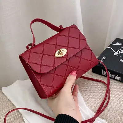 Small Square Lattice Pattern Women's Single Shoulder Bag with Round Lock - 8