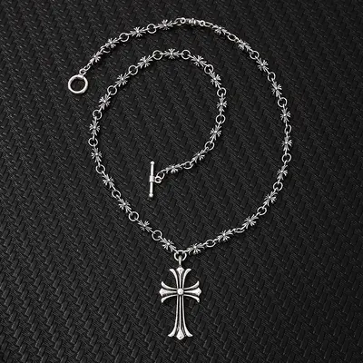 Kreuzkette, handgefertigte Kette, Vintage-Silber