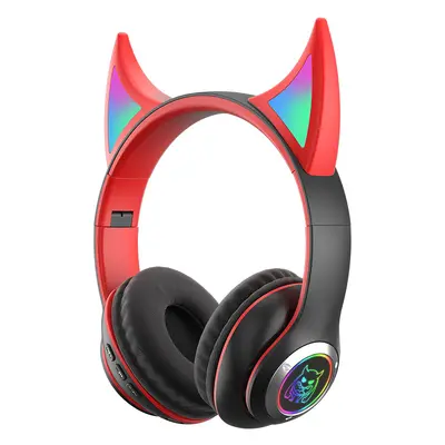 Glänzende und stilvolle Bluetooth-Kopfhörer mit Teufelskopf-Design, hochauflösende und klare Soundqualität, Sport-Gaming-Kopfhörer mit langer Akkulaufzeit
