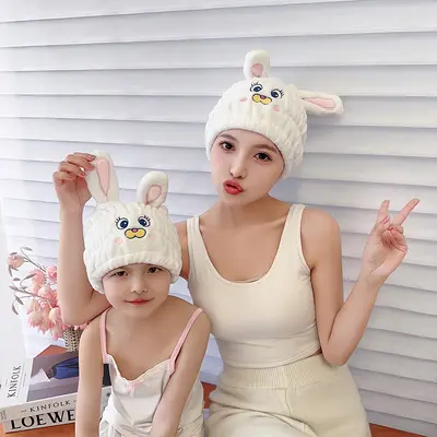 Douyin popüler çocuk saç kurutma başlığı unicorn tavşan toptan mercan kadife emici karikatür sevimli kadınlar ve yetişkinler için duş başlığı