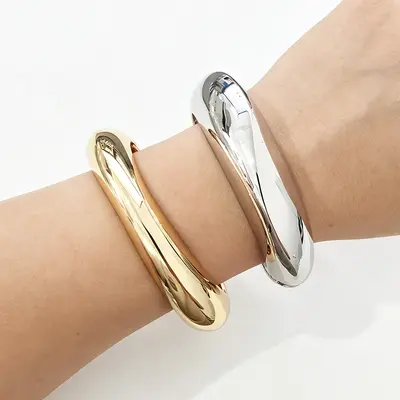 Metal open elastic couple bracelet, irregular design - 4