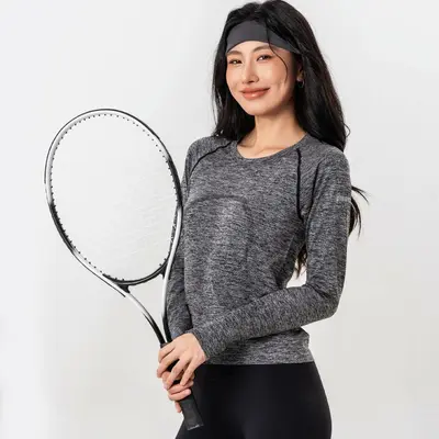 Autumn Round Neck Long Sleeve Running and Yoga Top, Nude Feel - 4
