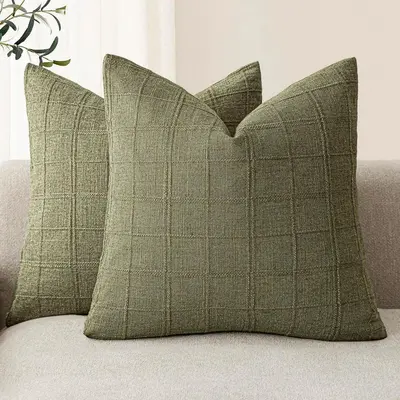 Cross-Pattern Pillowcase, Coarse Sand Bamboo Texture, Solid Colour, for Living Room Sofa - 10
