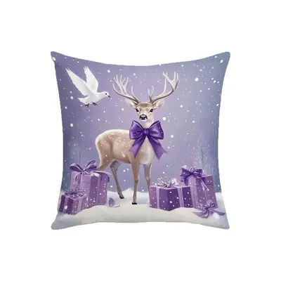 Keten Karikatür Desenli Noel Yastık Kılıfı Sofa Kırlent Kılıfı - 13