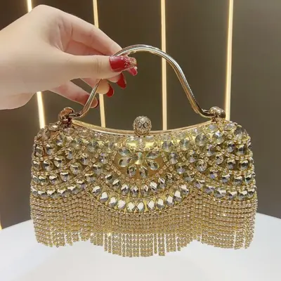 Rhinestone Tassel Evening Clutch with Chain Strap for Weddings and Parties - 9