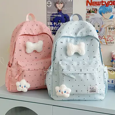 Polka Dot Bow Backpack for Junior and Senior High School Girls - 3