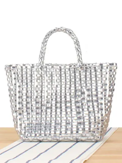 Kids' Handbag with Metallic Look, Colorful Small Square Design