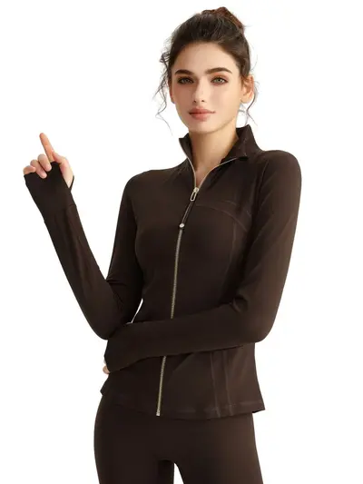 Damen Yoga-Jacke mit Daumenlöchern und Stehkragen - 5