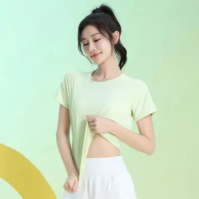 瑜伽服女2025新款运动上衣夏季薄款透气跑步宽松速干健身服短袖