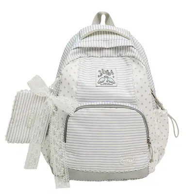 Lace-Trim Women's Striped Schoolbag Backpack, Large Capacity - 7