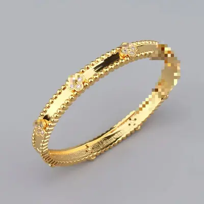 Four-leaf clover rhinestone bracelet, copper 18K gold plated, women's accessory - 11