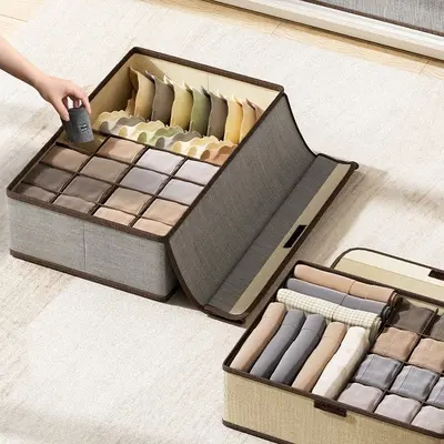 Underwear storage box three compartments with lid