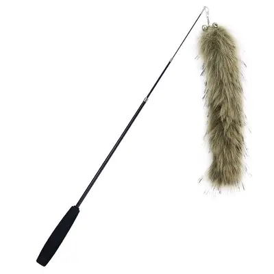Cat Teaser Wand with Faux Fox Tail Feathers, Retractable Long Pole - 6