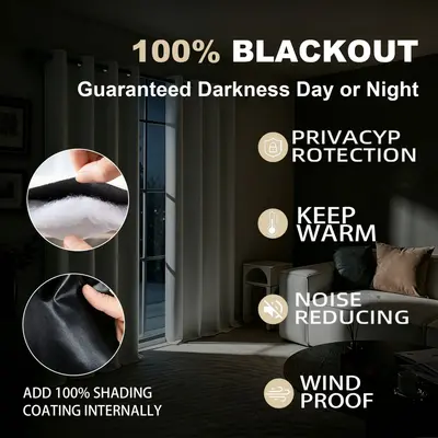 Thermal Insulated Full Blackout Cotton-Lined Curtain, Windproof - 4