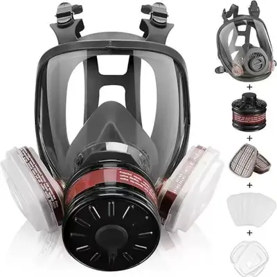 Full-Face Gas Mask with Three Ports, Compatible with Filter Canisters - 9