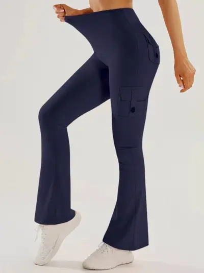 Women's Multi-Pocket Flared Cargo Yoga Pants for Outdoor Sports - 4