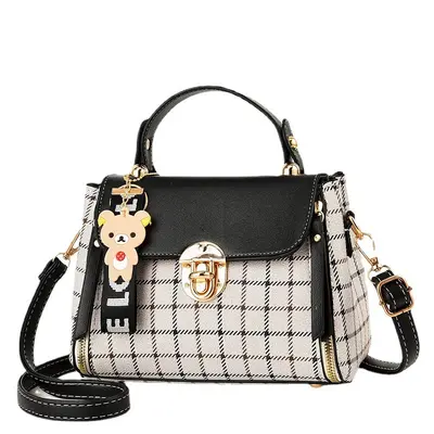 Plaid Women's Handbag, Single-Shoulder Strap Bag with Charm - 5