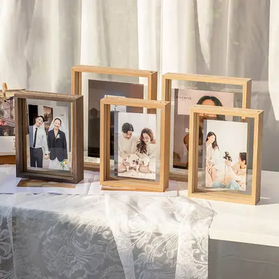 Ahşap Görünümlü 6 inç Masa Üstü Çift Taraflı Cam Fotoğraf Çerçevesi