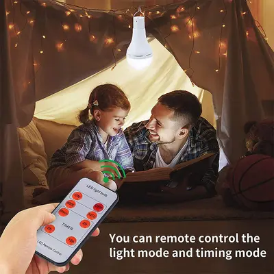 9W Solar Rechargeable LED Bulb with 3-Level Dimming and USB Charging