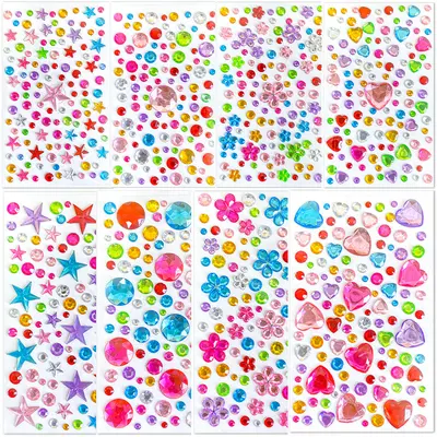 Heart Gemstone Stickers for Kids, Handmade DIY Performance Decoration, Sparkling Crystal S