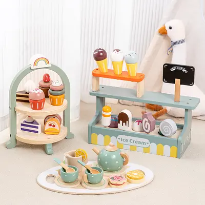 Wooden Children's Pretend Play Dessert and Tea Set, Kitchen Toy