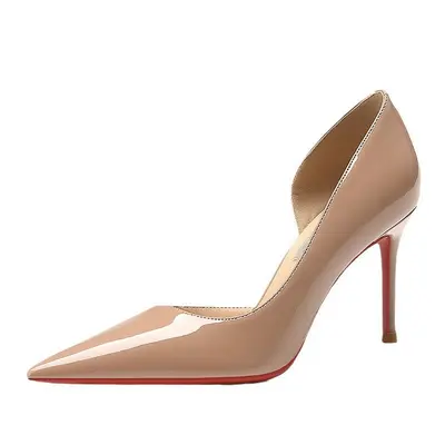 Women's Pointed-Toe High Heel Patent Leather Pumps, Nude - 7