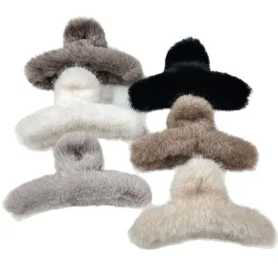 Oufile's new Korean-style mink hair clamp, back of head for women's hair, large plush hair clamp, shark clamp hair accessory