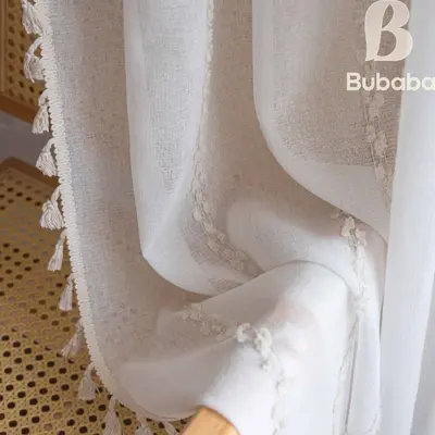 Baba Fabric Nordic Style Cross-Border Simple Window Screen Living Room Bedroom Balcony Bay Window Lace Tulle Curtain Factory Finished Product Wholesale