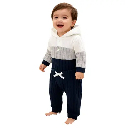 Baby Boy and Girl Hooded Ribbed Long Sleeve Romper and Pants Set