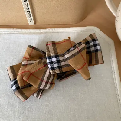 Women's Bow Banana Hair Clip, Retro Pattern, Half-Up Style - 9